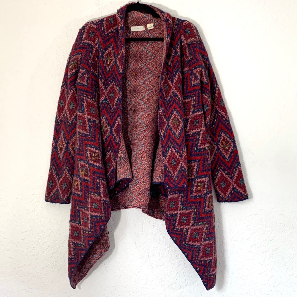 Sleeping on Snow Cardigan Women‎ S Red Embroidered Arglye Waterfall Boho Indie